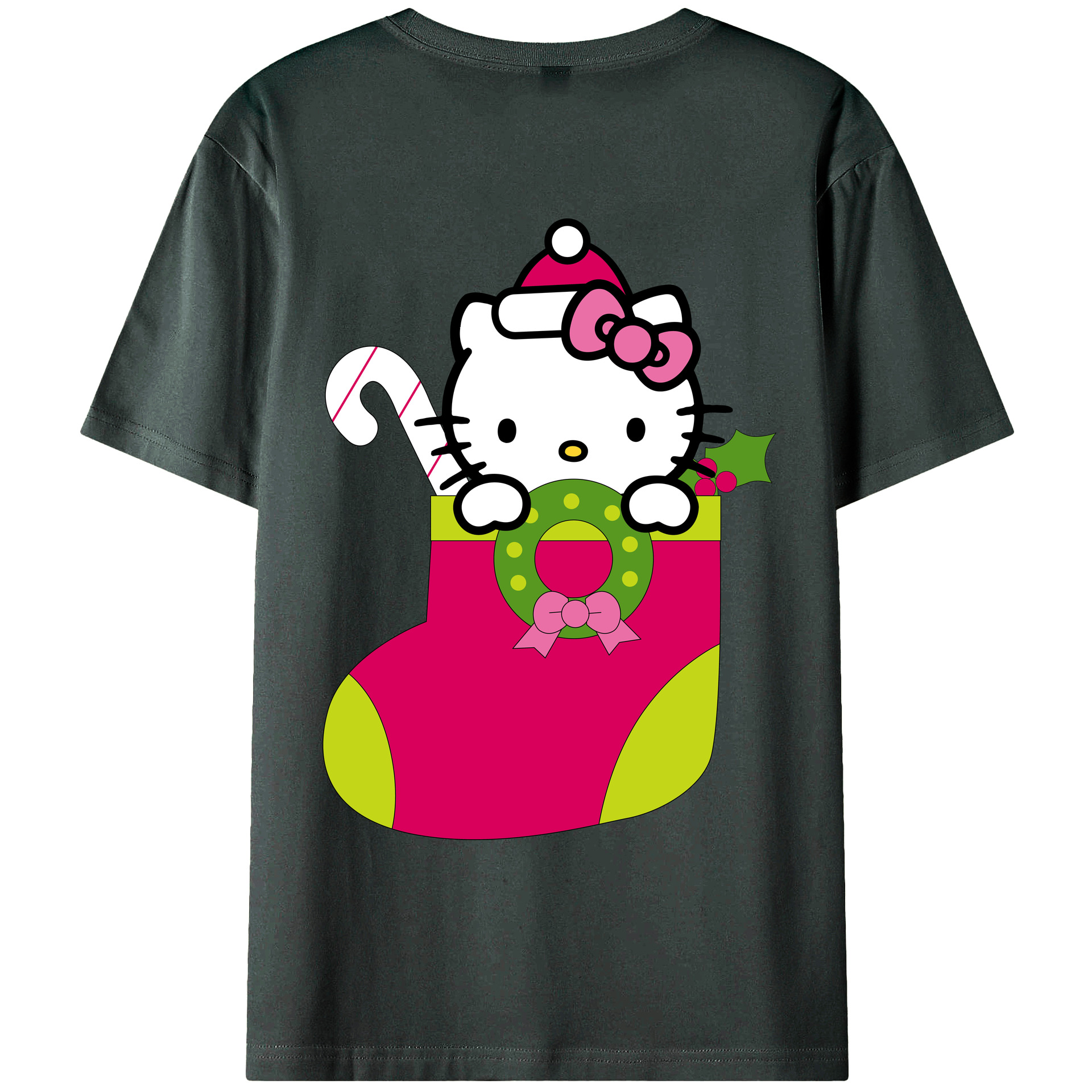 （画像用） Hello Kitty ハローキティ 綿100％ メンズ半袖Tシャツ（バックプリント） 通気性